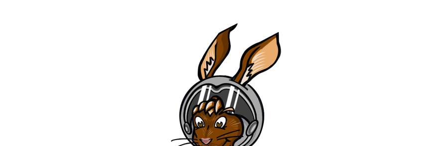 The top image of which includes the head of a hare wearing a helmet, with its ears sticking out
