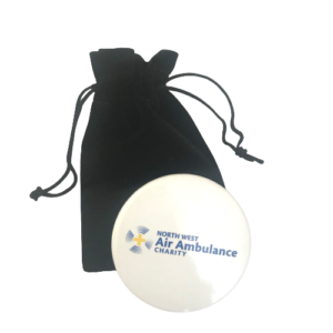 Image of NWAA full colour logo mirror and black pouch.
