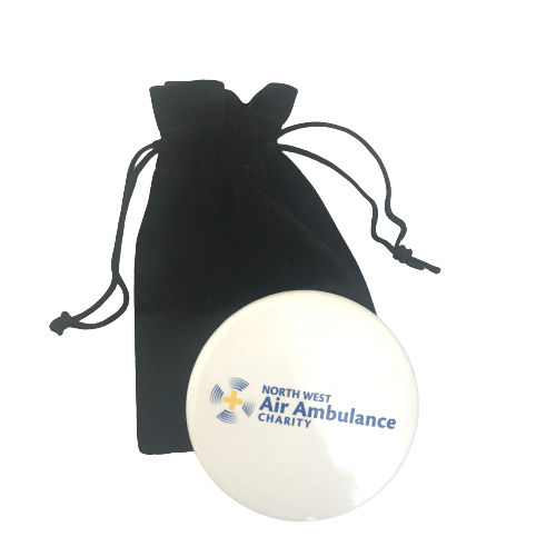 Image of NWAA full colour logo mirror and black pouch.