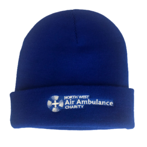 Image of blue beanie hat with white NWAA logo.