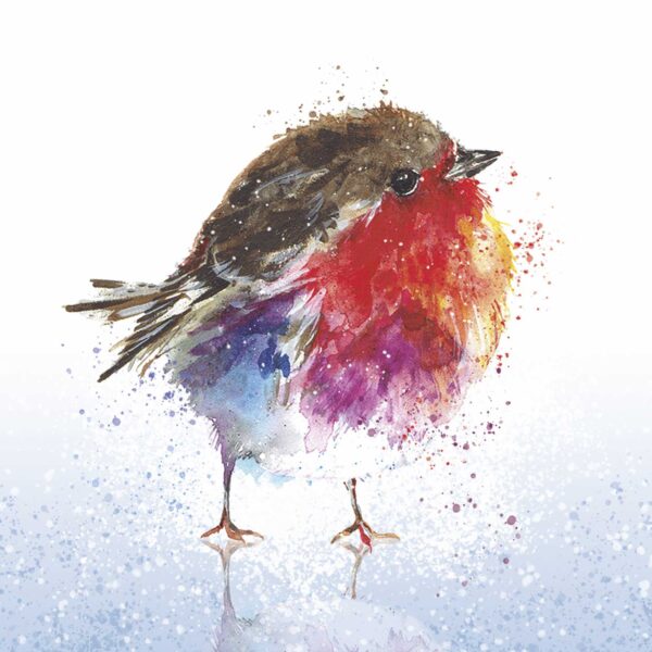 A colourful illustration of a robin on ice