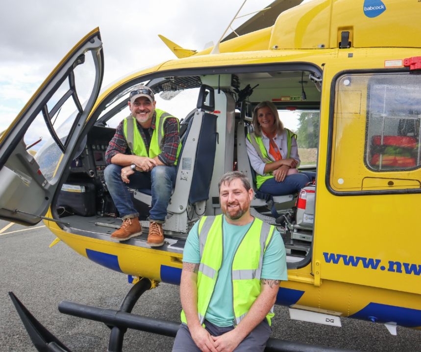 Rob, Jane and Chris inside a NWAA helicopter