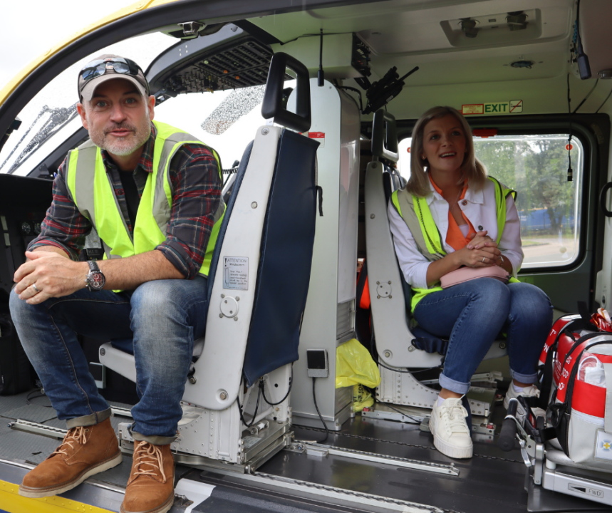 Rob and Jane inside a NWAA helicopter