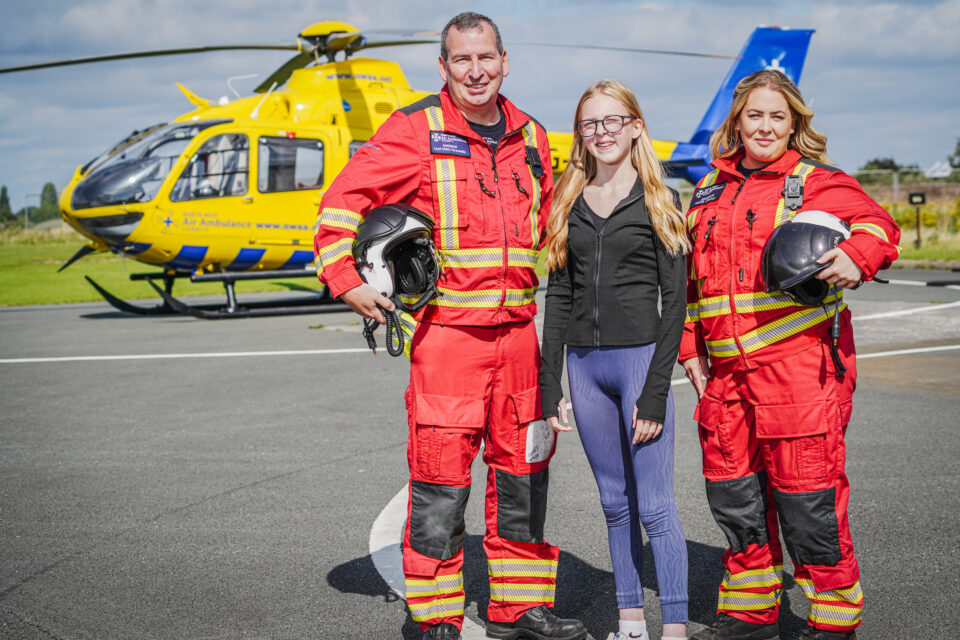 Andy, Ruby and Eimhear in front of the helicopter