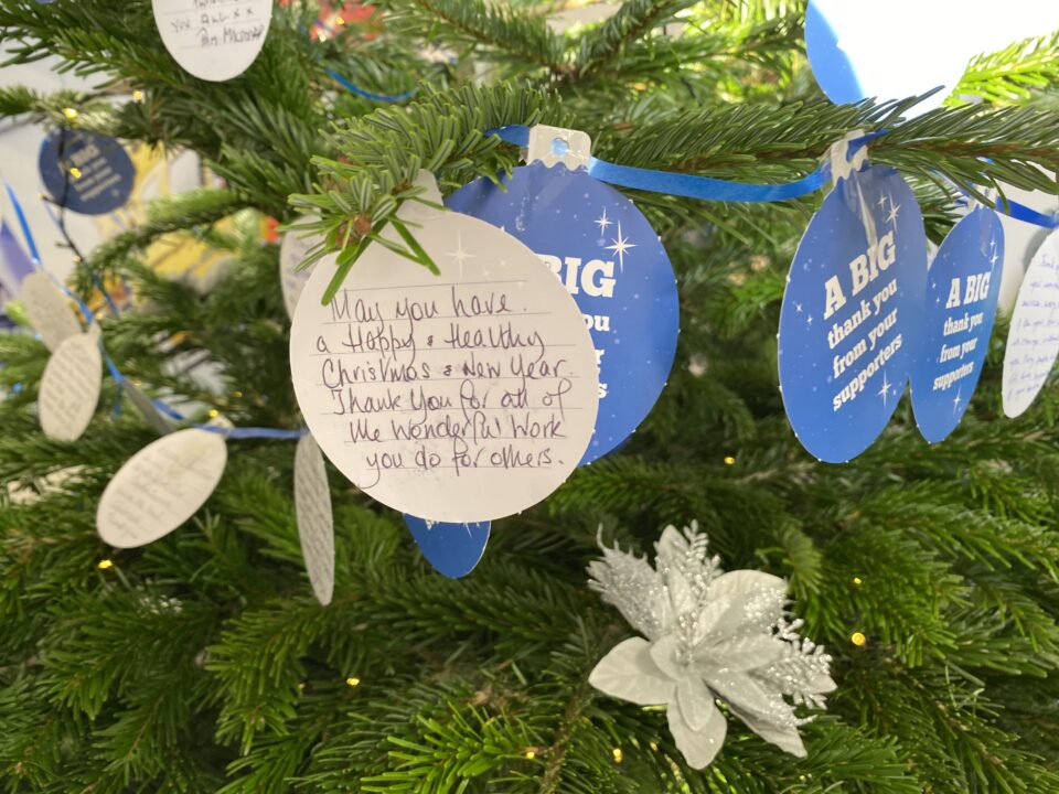 Paper baubles on a green christmas tree